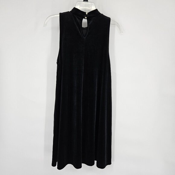 One Clothing Long Maxi A-Line Dress Medium Black Velvet Sleeveless Keyhole Back - Picture 4 of 11
